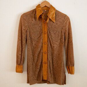 1970's Houndstooth Collar Women's Button Up Blouse